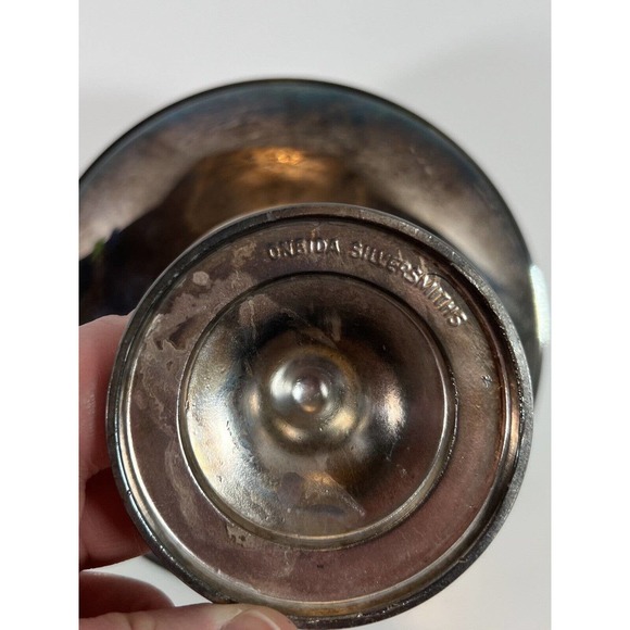 ONEIDA SILVERSMITHS COMPOTE Candy Dish Mid Century Green Liner MCM - Picture 4 of 5